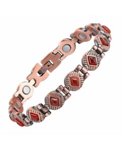 Red Agate Bohemian Pattern Pure Copper Bracelet