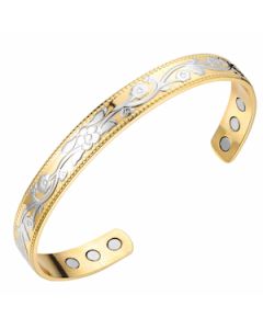 Two Tone Floral Scrollwork Pattern Copper Bangle