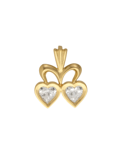 10K Yellow Gold Double C.Z. Heart Pendant