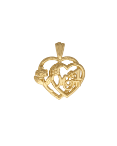 10K Yellow Gold Floral Double Heart "#1 Mom" Pendant