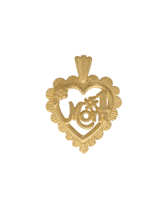 10K Yellow Gold Fancy Heart "#1 Mom" Pendant