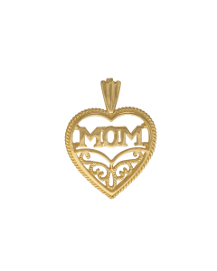 10K Yellow Gold Modern Heart "Mom" Pendant