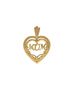 10K Yellow Gold Fancy Heart "Mom" Pendant