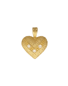 10K Yellow Gold Rugged Heart with C.Z Pendant