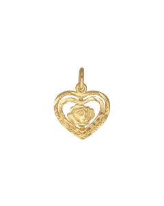 10K Yellow Gold Heart With Rose Charm