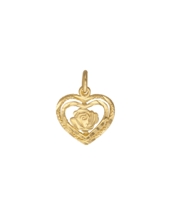 10K Yellow Gold Heart With Rose Charm