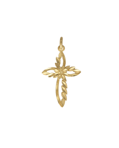 10K Yellow Gold Fancy Rounded Edge Cross Charm 