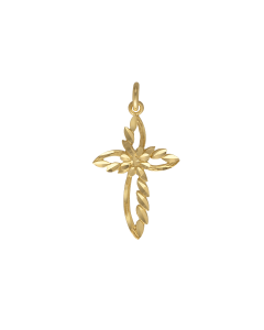 10K Yellow Gold Fancy Rounded Edge Cross Charm 