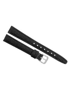 14mm Black Long Stitched Lizard Print Leather Watch Band