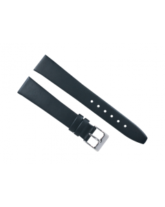 15mm Black Plain Smooth Leather Watch Band