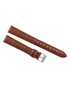 15mm Light Brown Padded Stitched Crocodile Print Leather Watch Band