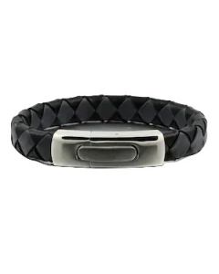 Black & Grey Braided Genuine Leather Bracelet