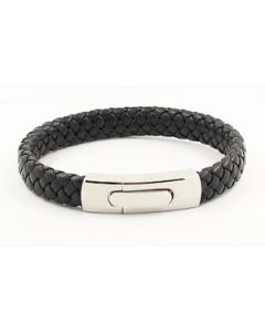 Black Weaved Braided Genuine Leather Bracelet