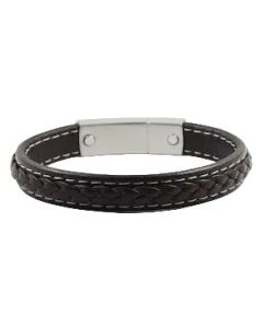 White Stitched on Black Braided Genuine Leather Bracelet