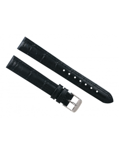 16mm Long Black Padded Stitched Crocodile Print Leather Watch Band