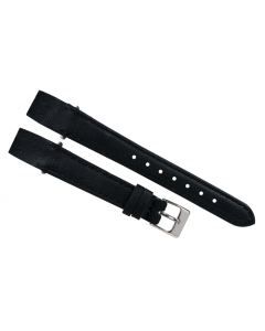 16mm Black Smooth Leaf Vein Pattern Stitched Leather Watch Bands