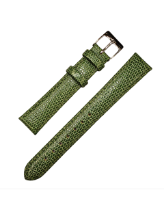 16mm Green Glossy Padded Stitched Lizard Pattern Leather Watch Band