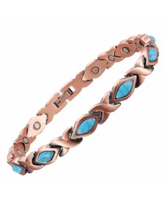 Turquoise Evil Eye Pattern Copper Bracelet