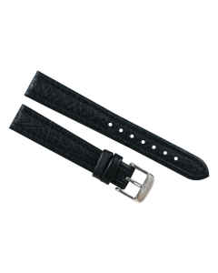 18mm Long Black Heavy Padded Scratched Print Stitched Leather Watch Band