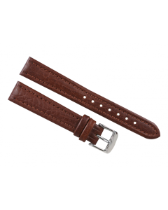 18mm Long Medium Brown Padded Scratched Style Stitched Leather Watch Band