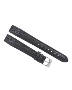 18mm Black Padded Crocodile Print Leather Watch Band