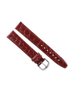 18mm Burgundy Flat Croco Grain Pattern Stitched Leather Watch Band