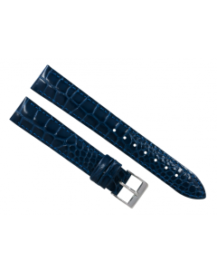 18mm Navy Blue Padded Croco Grain Stitched Leather Watch Band