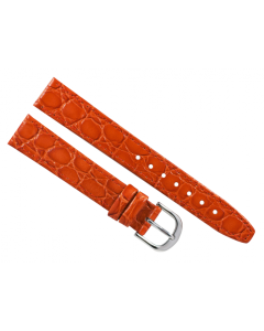 18mm Orange Flat Croco Grain Stitched Leather Watch Band