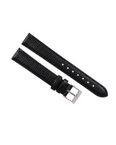 18mm Black Lizard Print Padded Stitched Leather Watch Band