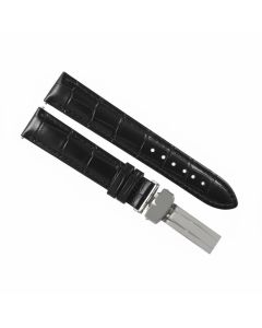 18mm Black Deployment Buckle Crocodile Print Leather Watch Band