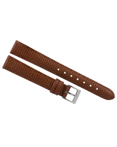 18mm Light Brown Padded Lizard Print Stitched Leather Watch Band