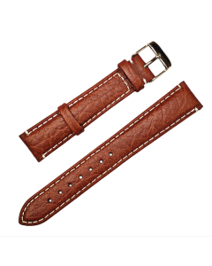 18mm Light Brown Scratched Style Leather White Stitched Watch Band