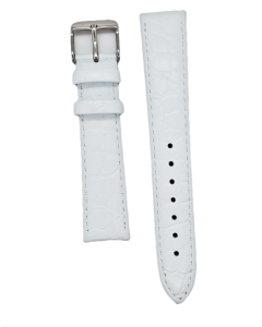 18mm White Glossy Stitched Crocodile Print Leather Watch Band