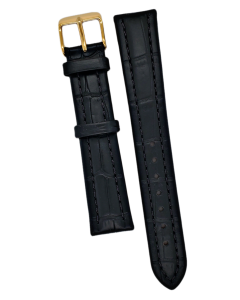 18mm Black Padded Stitched Crocodile Print Leather Watch Band