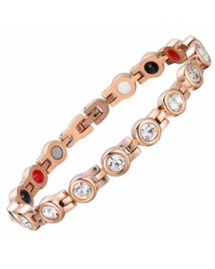 Round White Stoned Rose Gold Plated Stainless Steel Bracelet