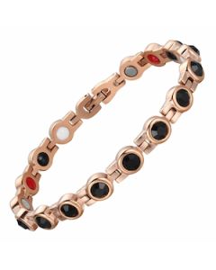 Round Black Stoned Rose Gold Plated Stainless Steel Bracelet