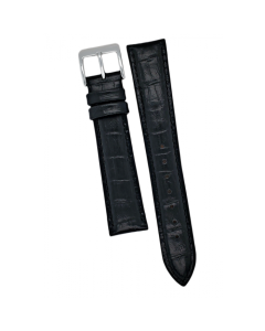 19mm Black Heavy Padded Smooth Stitched Crocodile Print Leather Watch Band