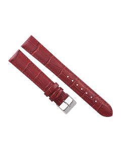 20mm Long Red Padded Stitched Crocodile Print Leather Watch Band