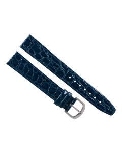 20mm Long Navy Blue Flat Crocodile Stitched Leather Watch Band