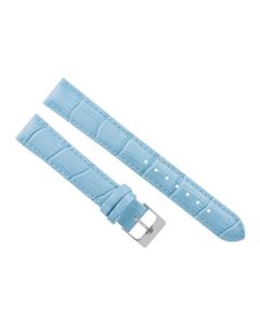 20mm Long Light Blue Padded Stitched Crocodile Print Leather Watch Band