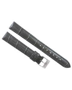 20mm Long Grey Padded Stitched Crocodile Print Leather Watch Band