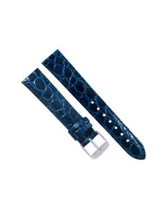 20mm Navy Blue Glossy Stitched Crocodile Print Leather Watch Band