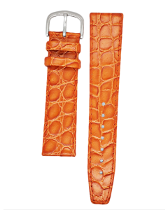 20mm Long Orange Flat Crocodile Stitched Leather Watch Band