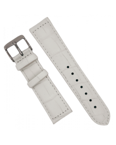 20mm White Padded Stitched Crocodile Print Leather Watch Band