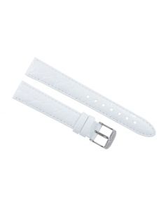 18mm White Glossy Crocodile Print Padded Stitched Leather Watch Band