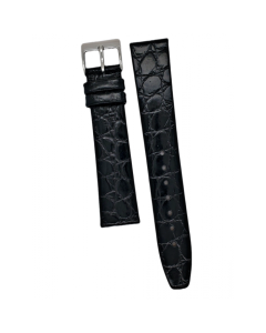 20mm Black Flat Crocodile Print Leather Watch Band