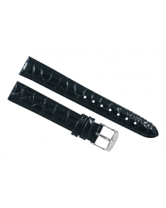 20mm Black Glossy Stitched Crocodile Print Leather Watch Band