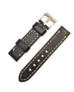 20mm Heavy Duty Black and White Stitched Leather Watch Band
