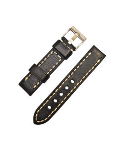 20mm Heavy Duty Black and White Stitched Leather Watch Band