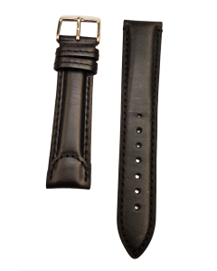 20mm Black Padded Double Stitched Style Leather Watch Band